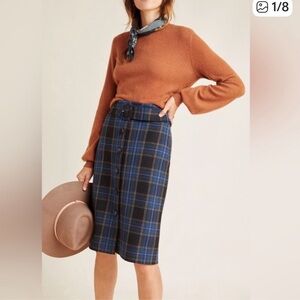 Anthropologie Maeve Bernadette
Button-Front Midi Skirt Tartan Plaid